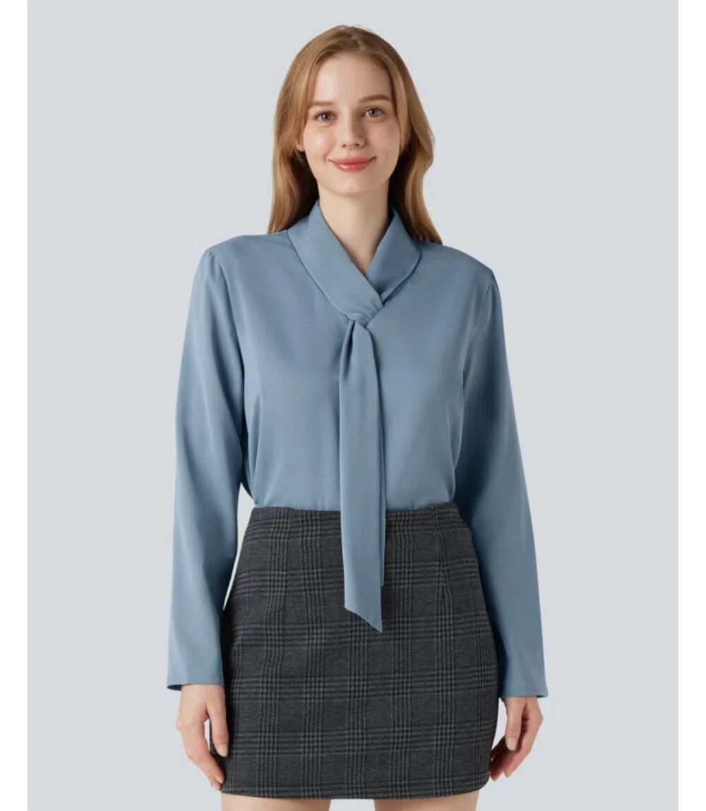 Halara Wrinkle Recovery Scarf Neck Long Sleeve Work Shirt sz Large NWT